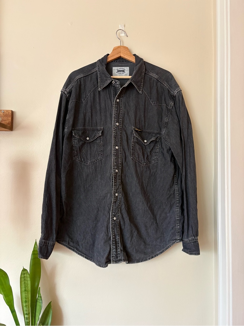 Wrangler Snap Button Black Denim Western Shirt